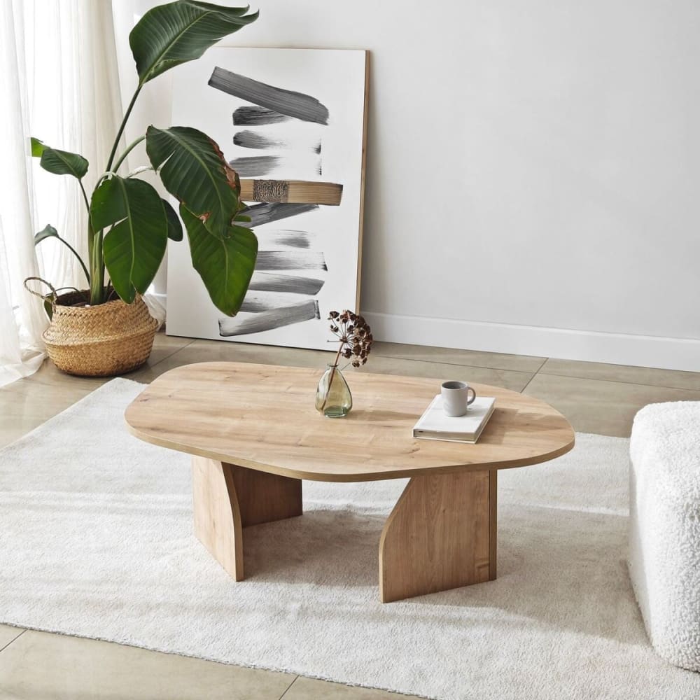 Table basse avec plateau de forme organique L100 cm - Effet Chêne