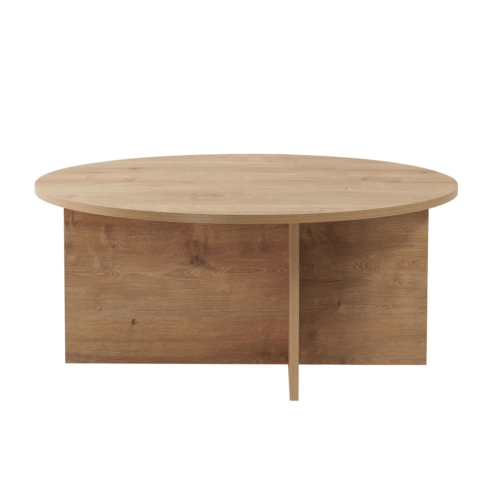 Table basse avec plateau arrondi L90 cm - Effet Chêne