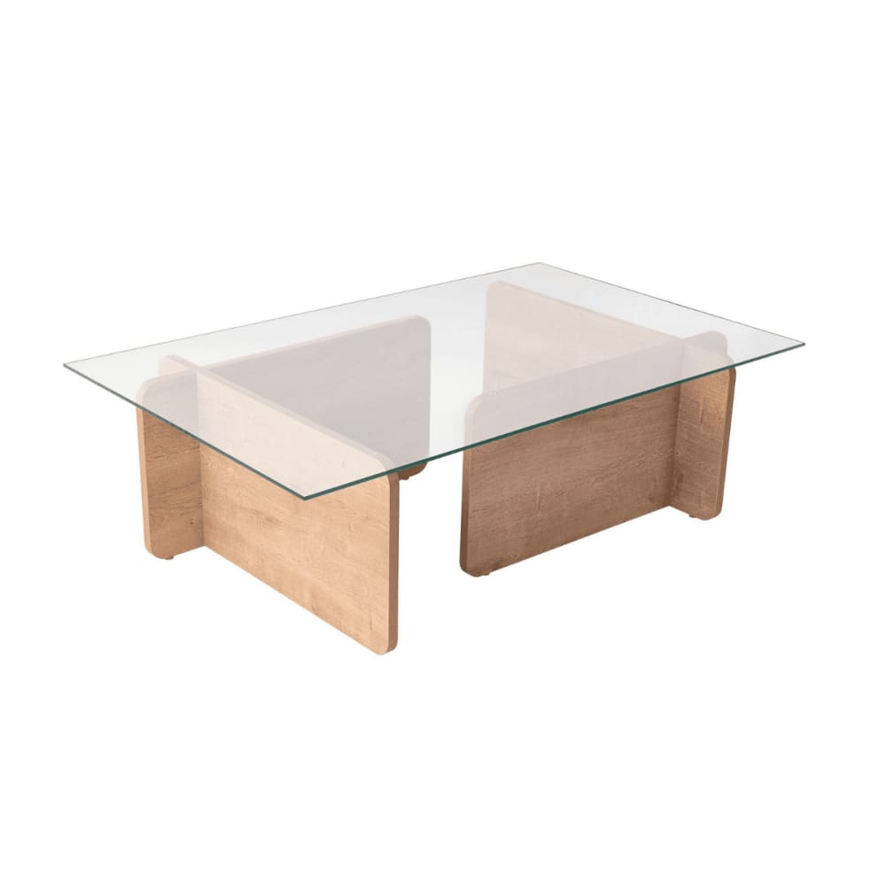 Table basse avec plateau en verre L105 cm - Effet Chêne