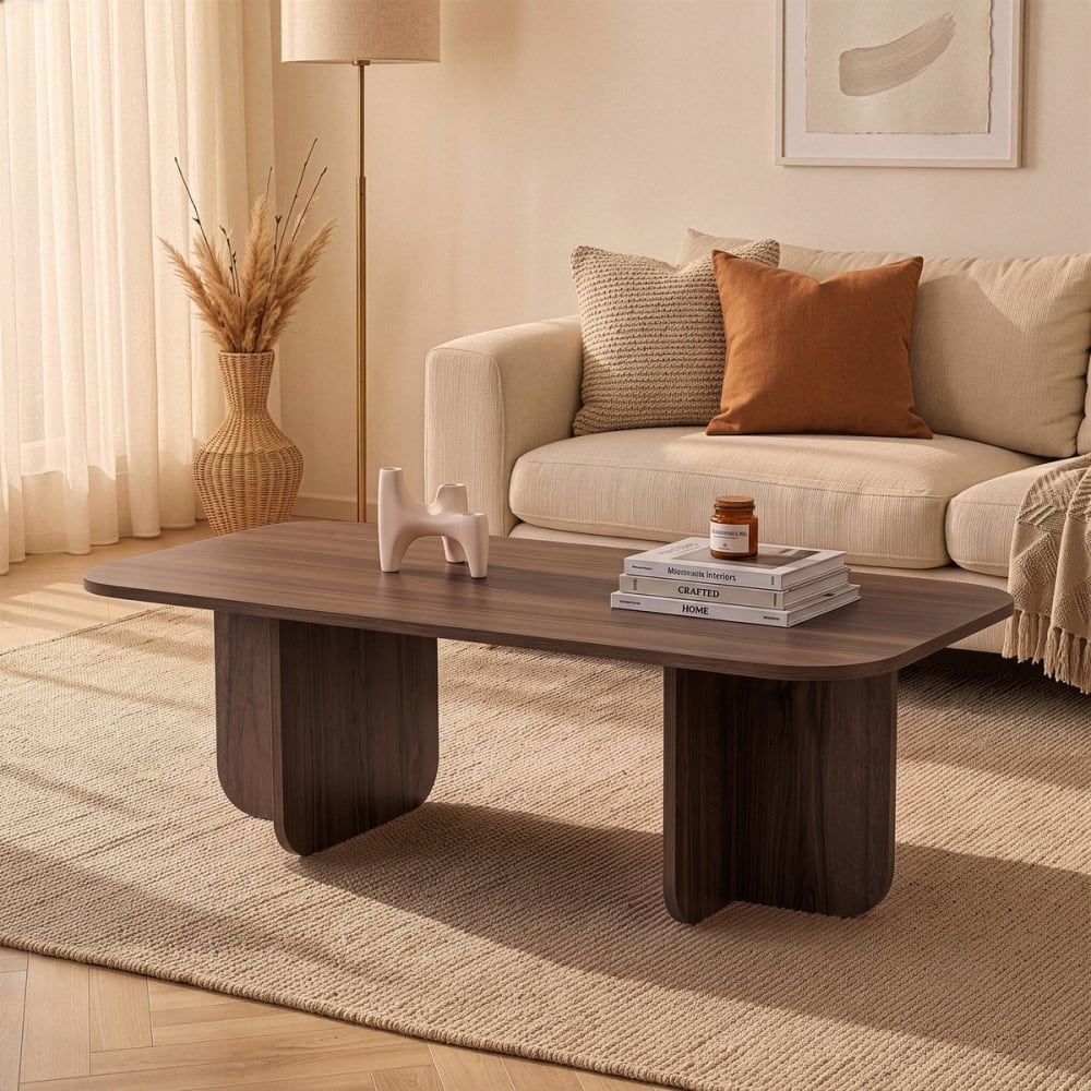 Couchtisch mit abgerundeten Kanten L120 cm - Dekor Travertin -