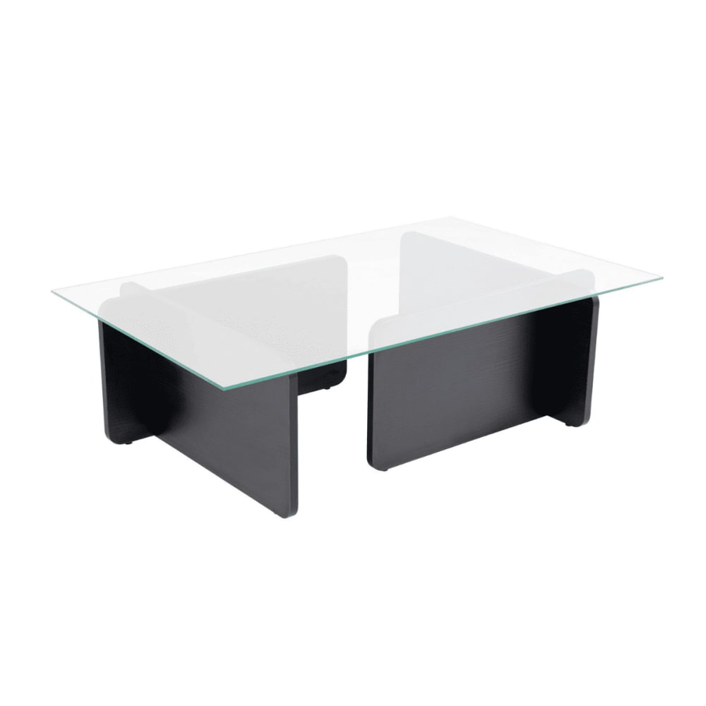Table basse avec plateau en verre L105 cm - Effet Bois noir
