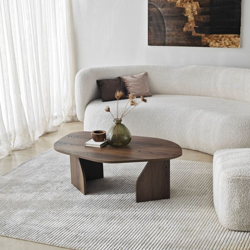 Table basse avec plateau de forme organique L100 cm - Effet Noyer