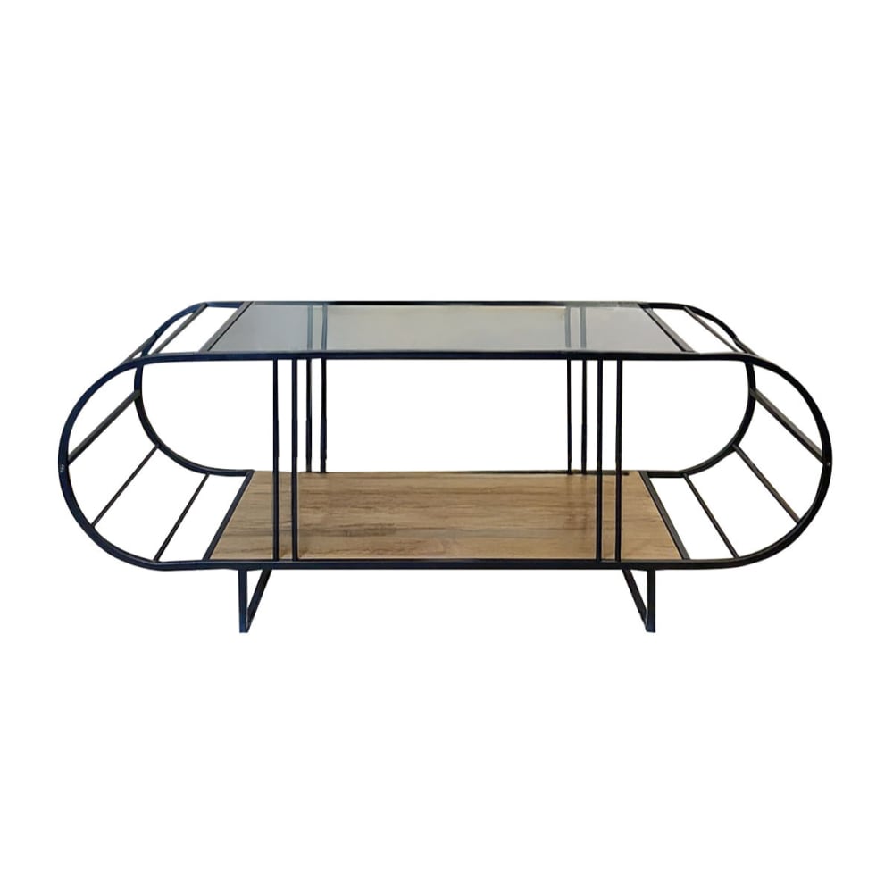 Table basse avec plateau en verreL145 cm - Effet Pin Atlantique