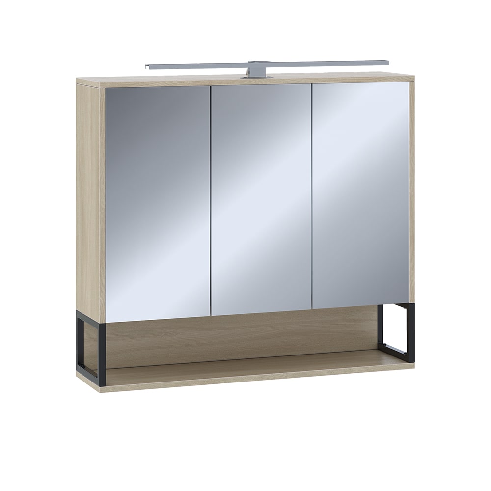 Vicco Badspiegelschrank mit LED-Licht Eiche/Schwarz 80x71.5cm style modern Braun Spanplatte