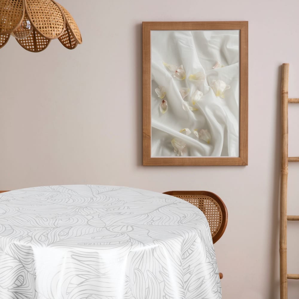 Nappe ronde en toile cirée nacrée blanche