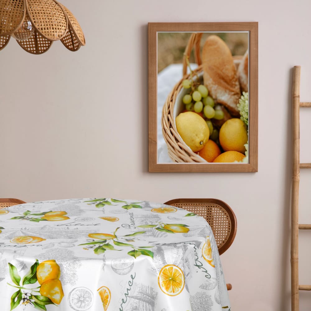Nappe en toile cirée ronde motifs citron diam. 150 cm