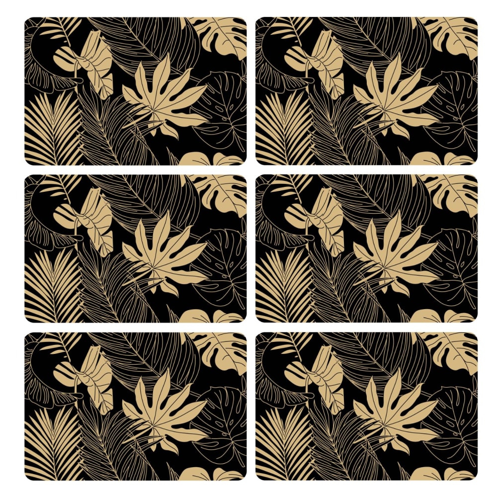 Lot de 6 sets de table noirs avec encre métallique doré 30 x 45 cm