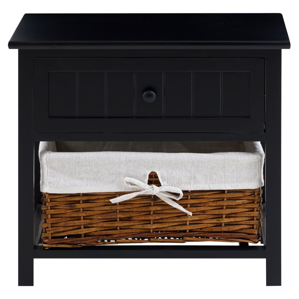 IDIMEX Nachttisch mit Schublade und Weidenkorb, schwarz style landhaus - Spanplatte
