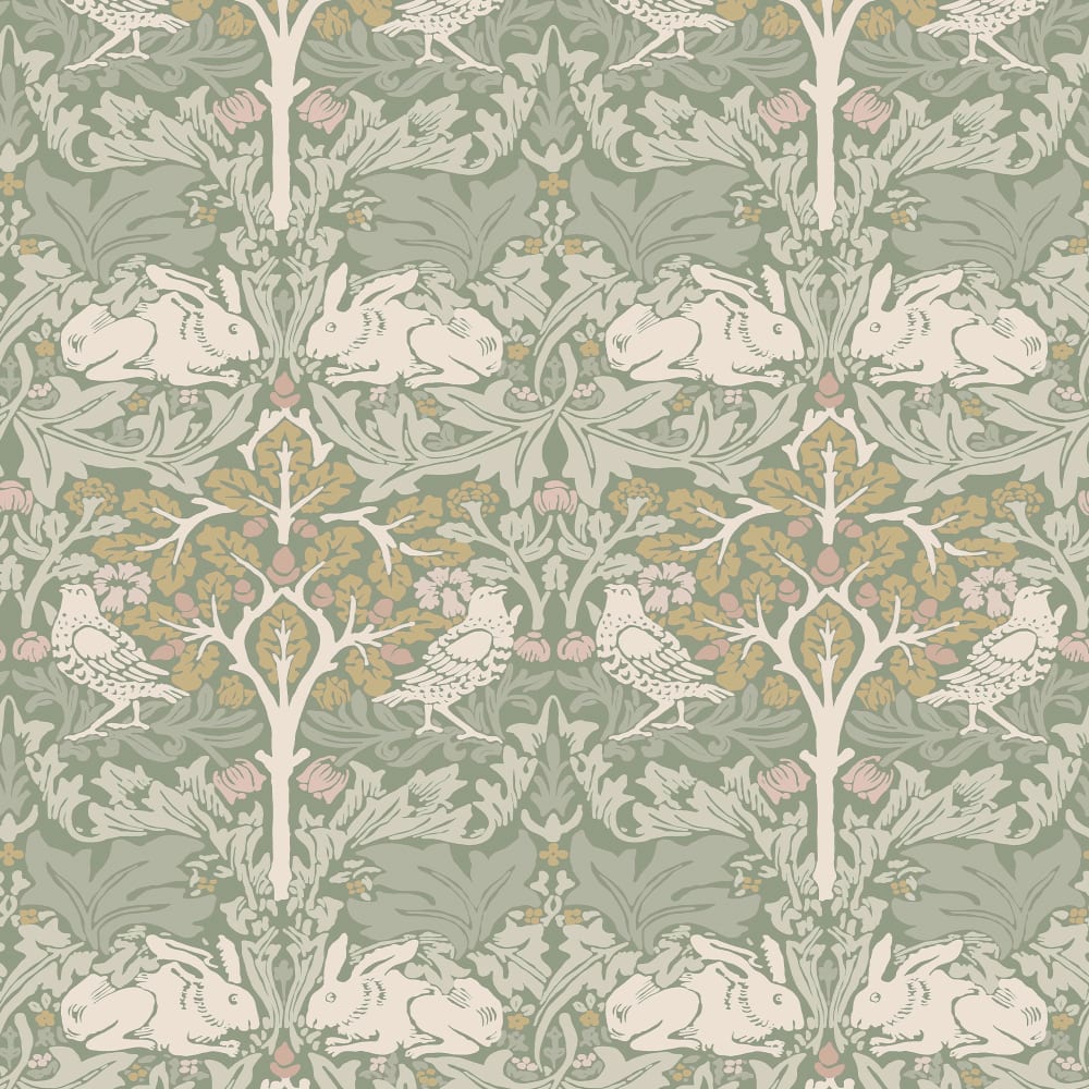 Papier peint vert lapins et oiseaux 1005x52cm — vue 3