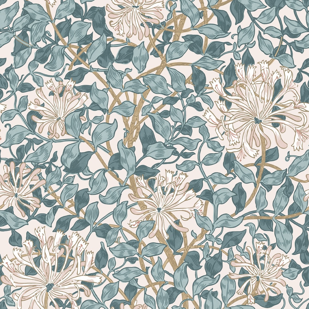 Papier peint bleu grisé fleurs de chèvrefeuille 1005x52cm — vue 3
