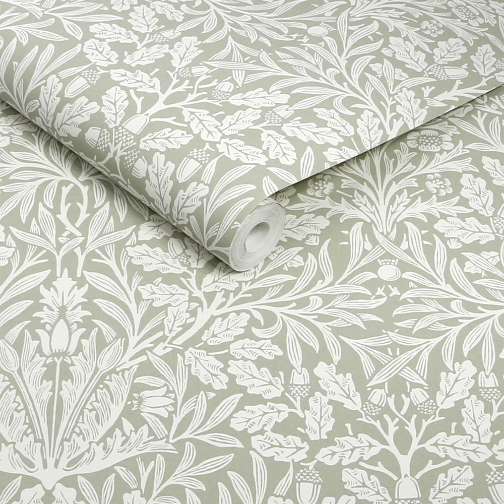 Papier peint vert sauge feuille de chêne 1005x52cm — vue 4