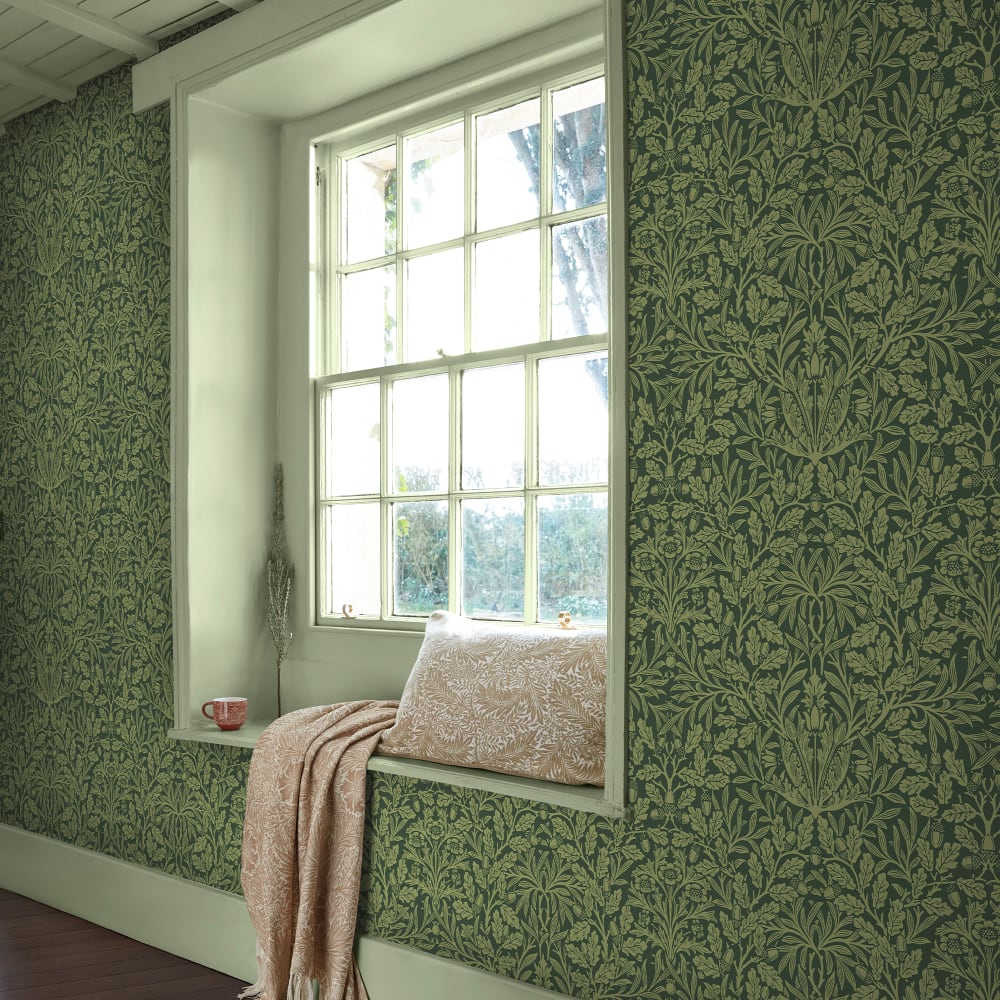 Papier peint vert olive - feuille