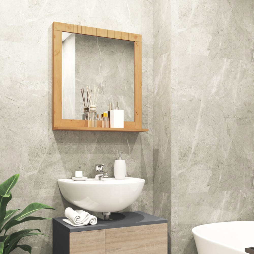 Miroir mural de salle de bain avec étagère en pin — vue 3