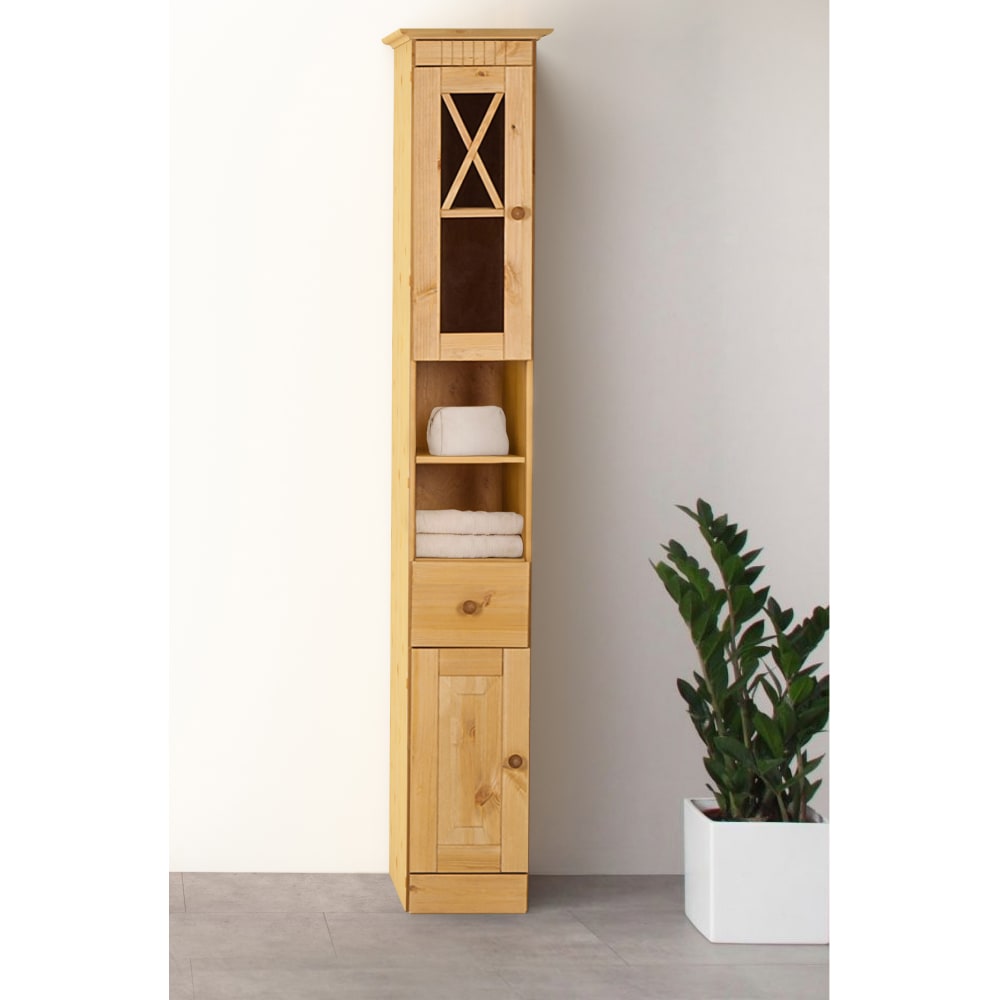 Loft24 Badhochschrank mit 2 Türen 1 Schublade aus Kiefer style landhaus Braun Holz