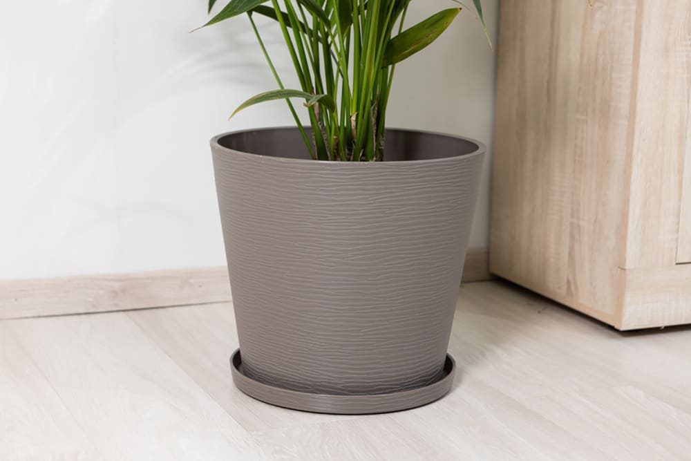 Lot de 2 pots ronds 38cm en polypropylène taupe avec soucoupe — vue 4
