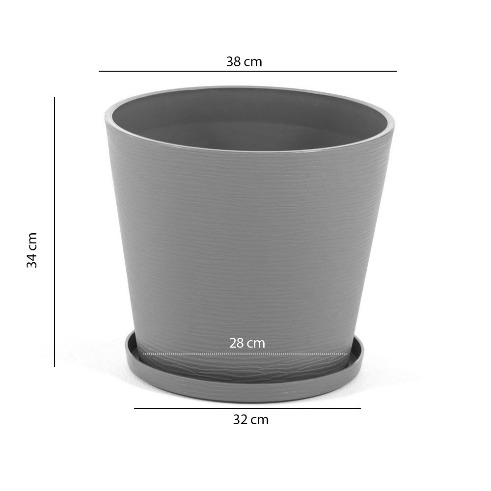 Lot de 2 pots ronds 38cm en polypropylène gris foncé avec soucoupe — vue 4