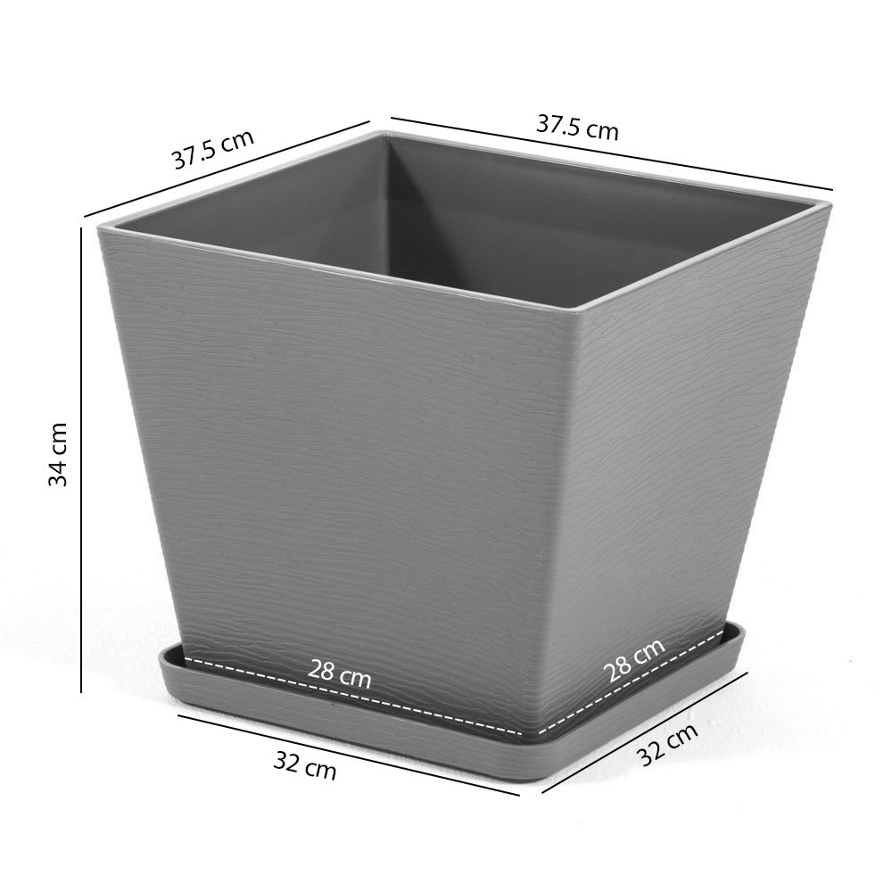Lot de 2 pots carrés 38x38 cm en polypropylène gris avec soucoupe — vue 4