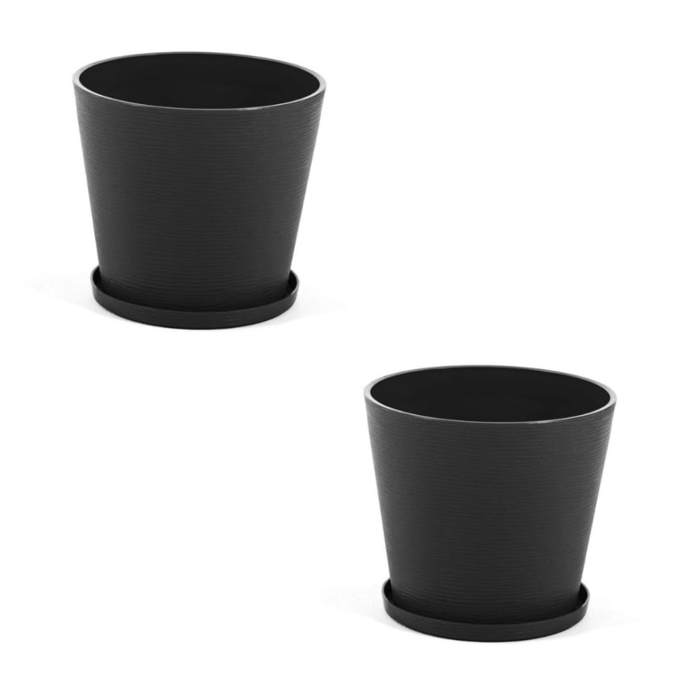 Lot de 2 pots ronds 38cm en polypropylène noirs avec soucoupe