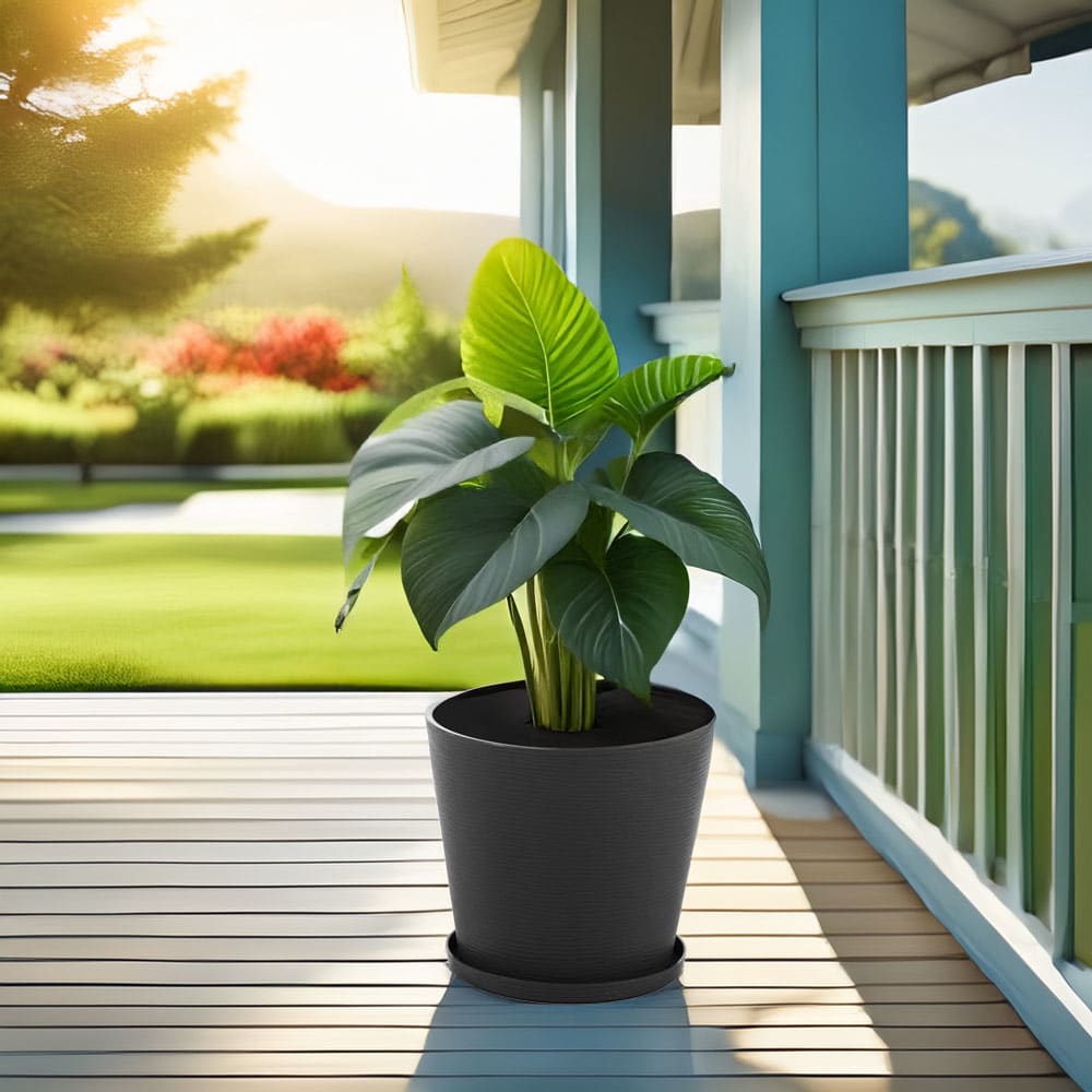 Lot de 2 pots ronds 38cm en polypropylène noirs avec soucoupe — vue 3