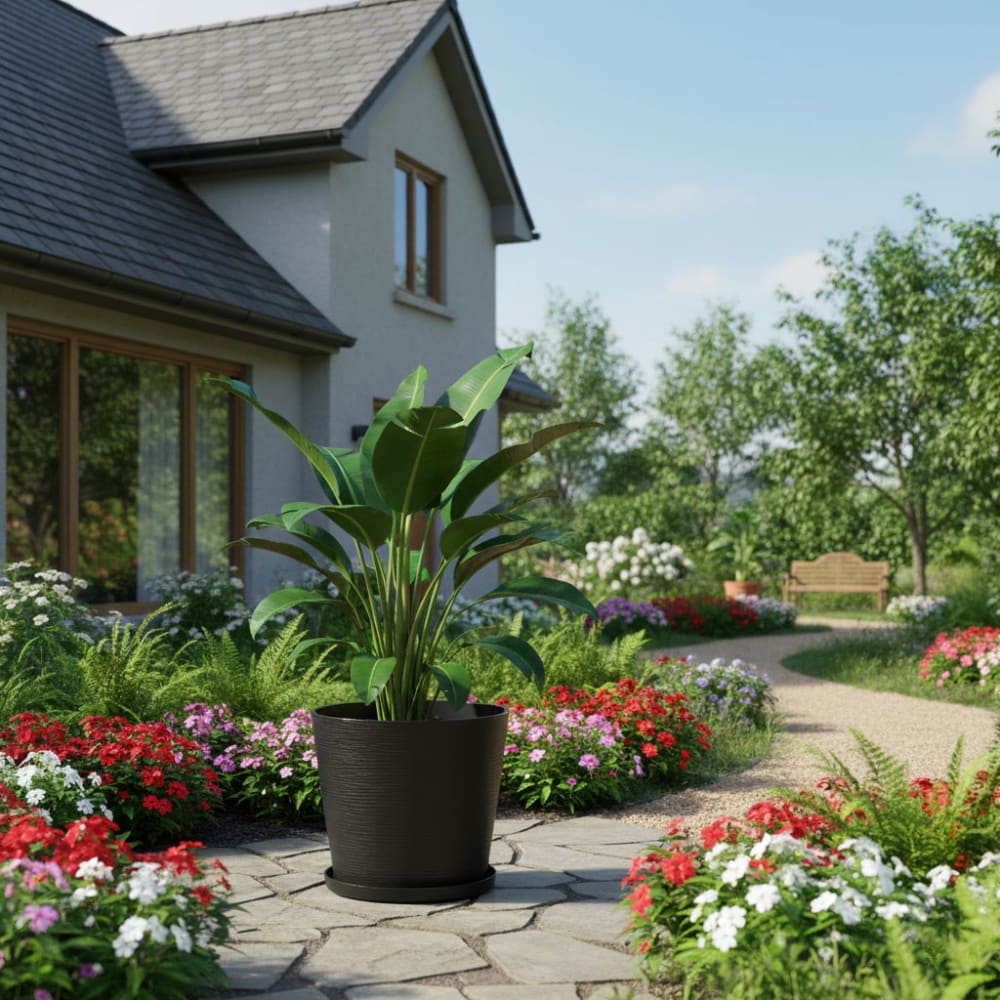 Lot de 2 pots ronds 38cm en polypropylène noirs avec soucoupe — vue 4