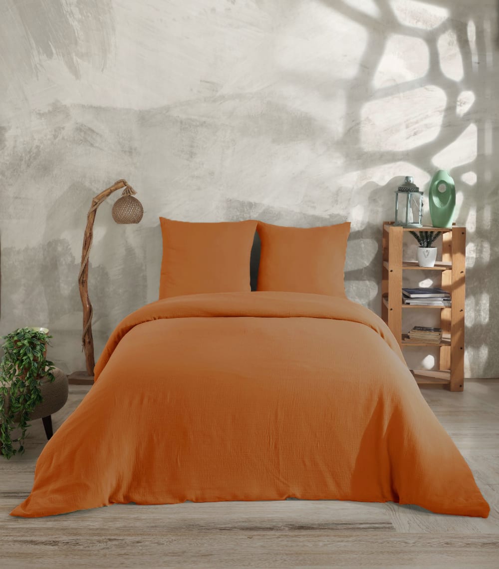 Blanc Avenue Bettwäschegarnitur 1 Bettbezug 240x220 cm+2 Kopfkissenbez Baumwollgaze Braun Öko-Tex Zertifikat Baumwolle