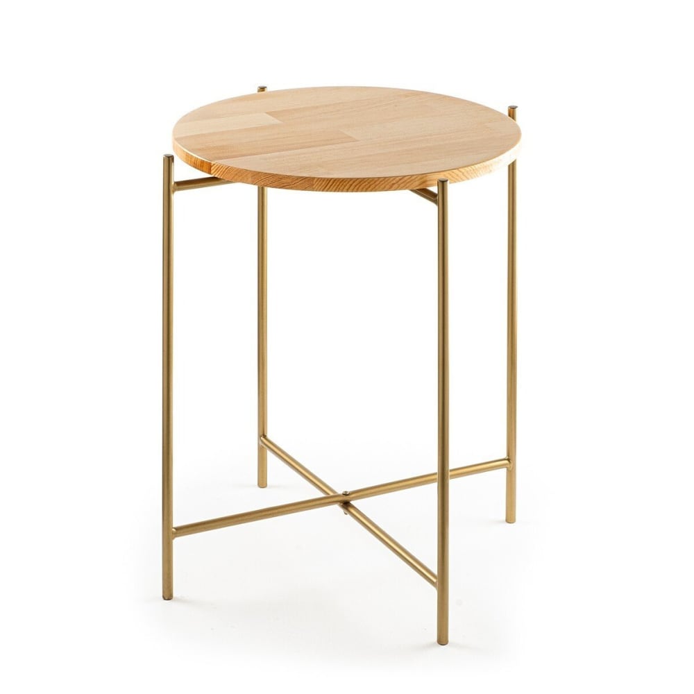 Bout de canapé avec plateau rond en Métal H56 cm - Effet Bois