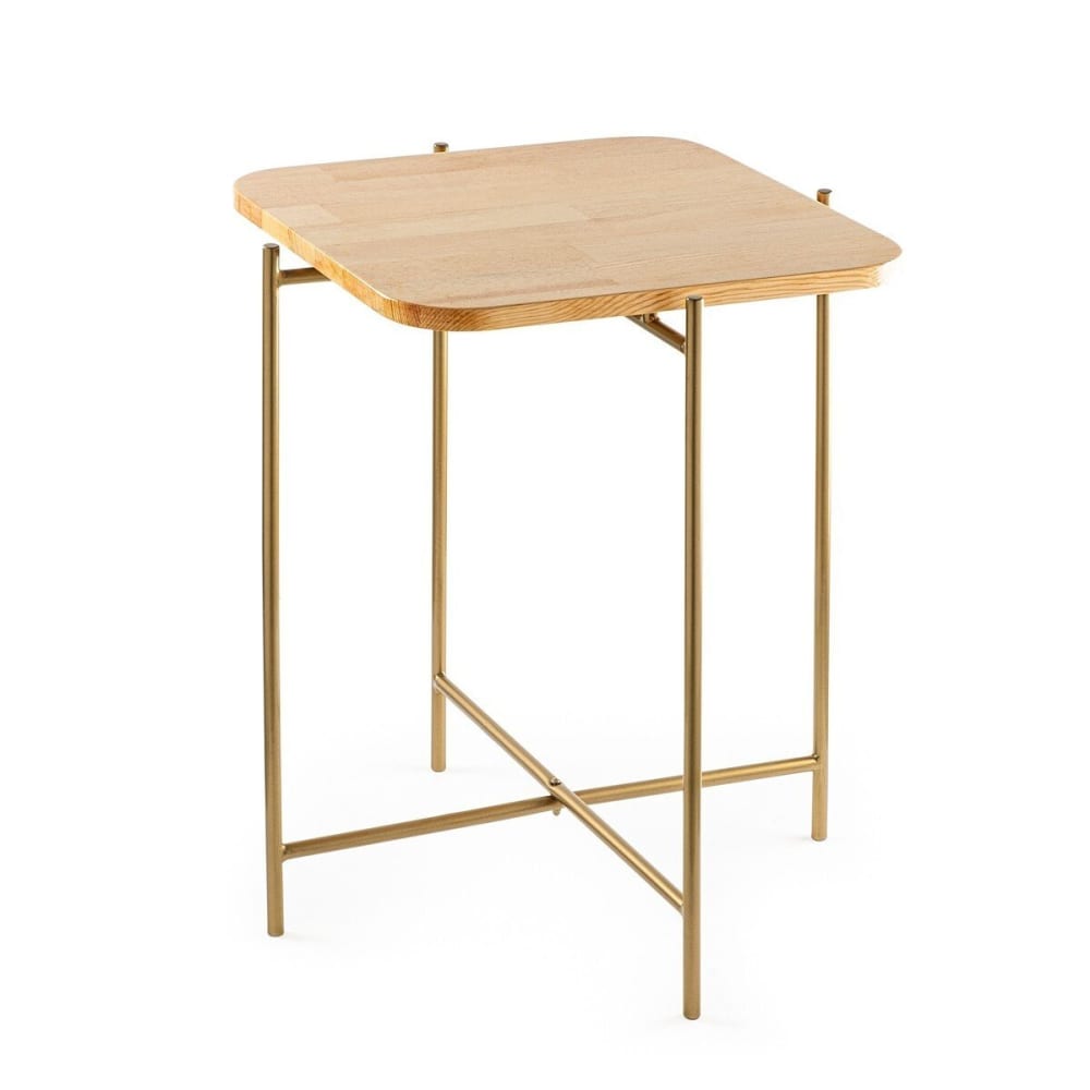 Bout de canapé carré avec pieds en métal h56 cm - doré/ bois