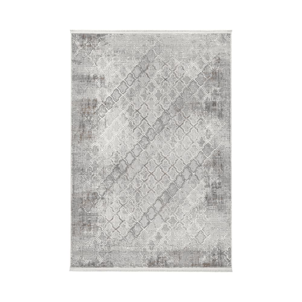 Tapis rectangulaire gris à motifs beiges et gris - 100x150 cm