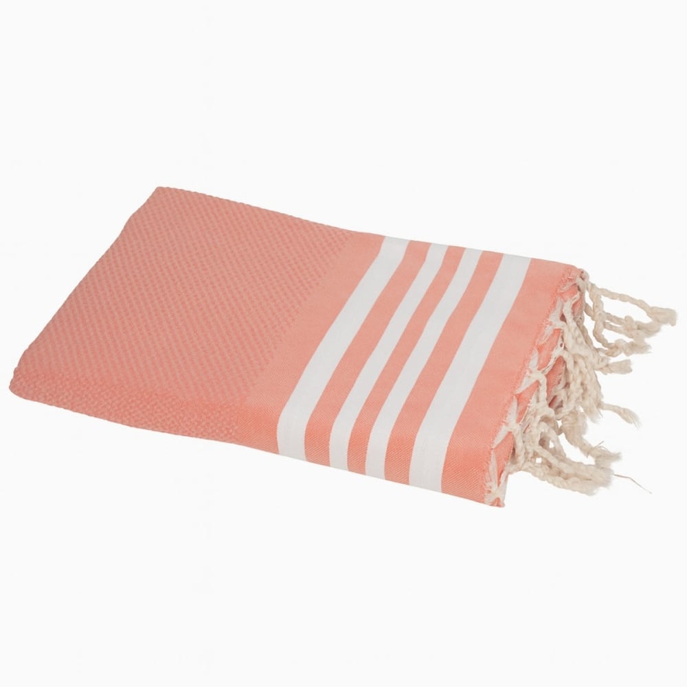 Fouta nid d'abeille coton 100x200 orange corail