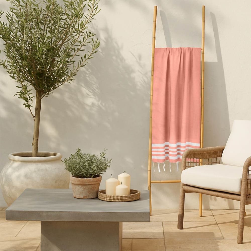 Fouta nid d'abeille coton 100x200 orange corail — vue 3