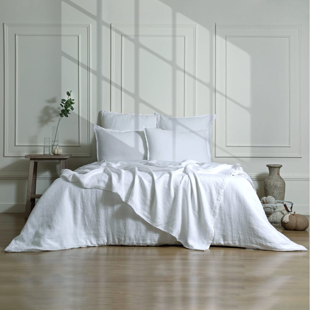 Parure + taies 50x70 lin lavé blanc 240x220