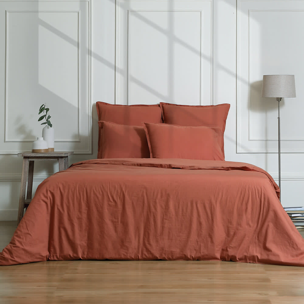 Parure + taies 50x70 percale de coton rouge toscane 240x220