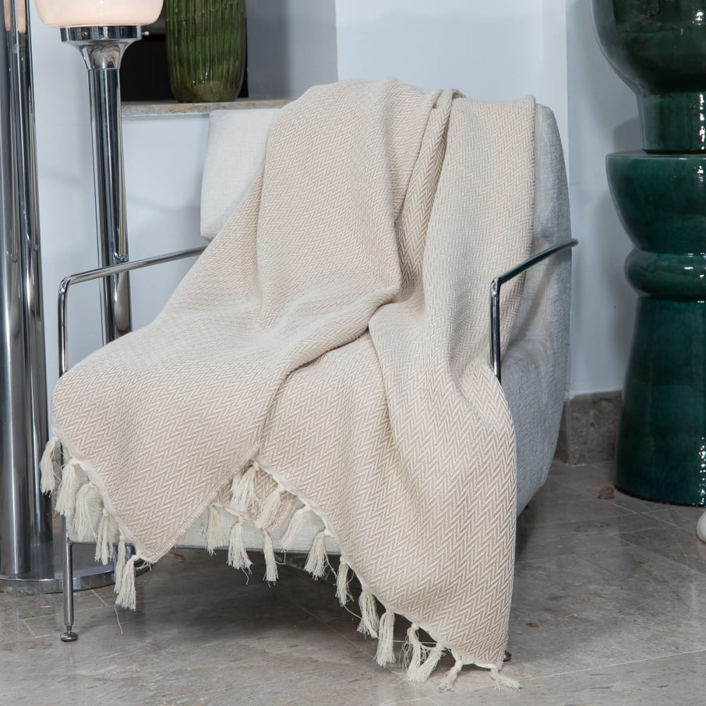 Plaid laine taupe clair 130x170