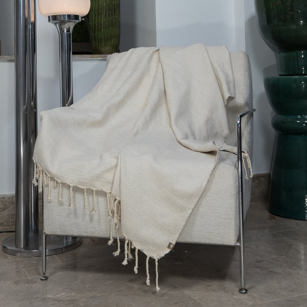 Plaid aus Baumwolle leinenfarbe - Maisons Du Monde