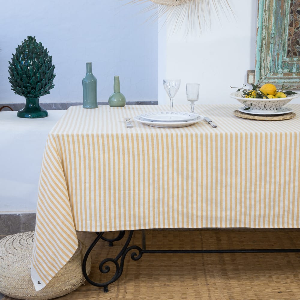 Nappe coton 180x300 jaune moutarde