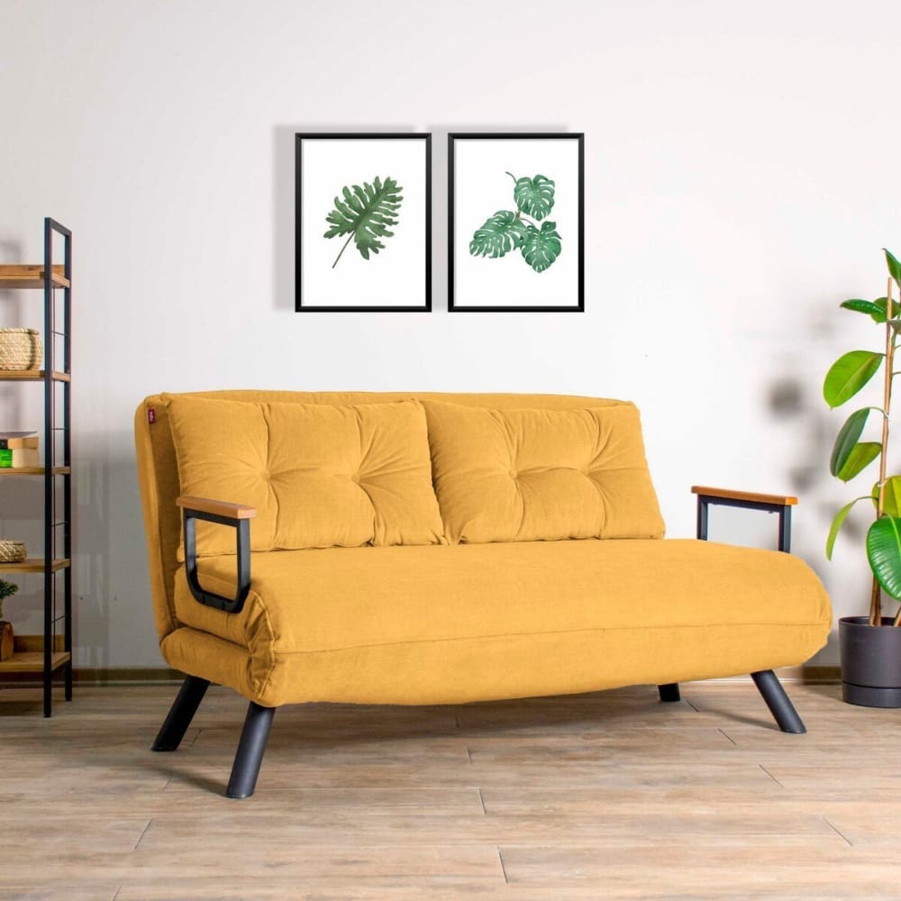 Canapé lit 2 places convertible l133 cm - jaune