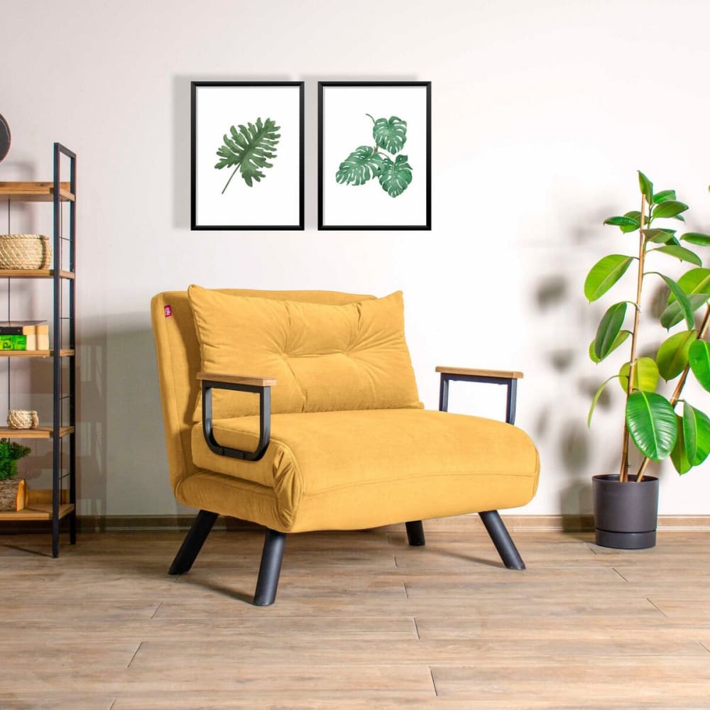Fauteuil convertible en tissu l67 cm - jaune