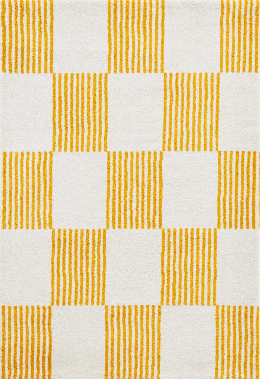 Tapis vintage style année 70 damier rayures Jaune - 80x140
