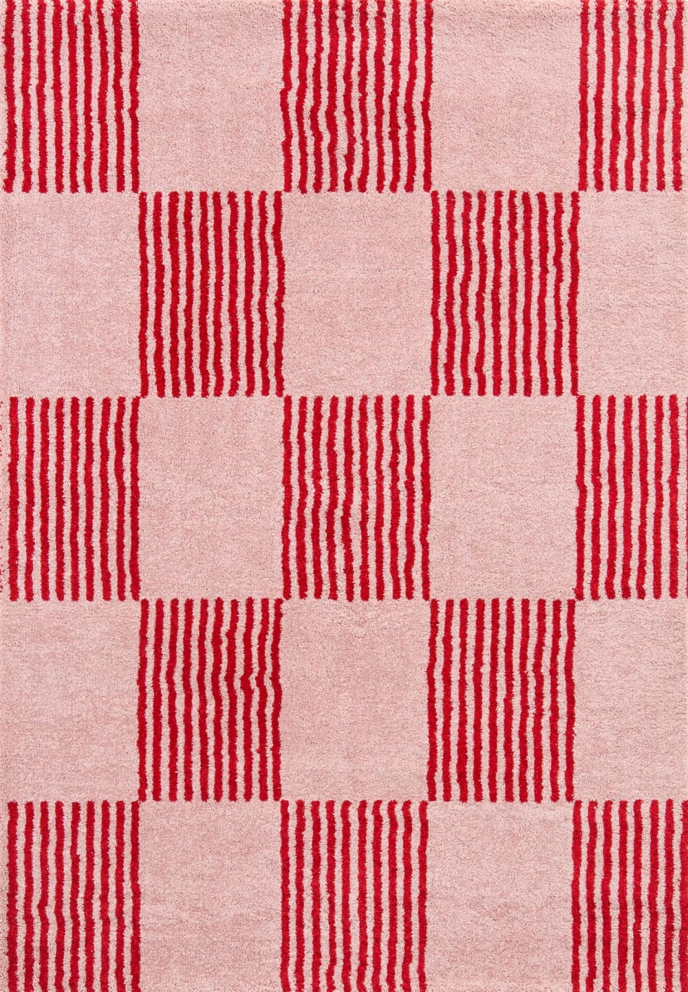Tapis vintage style année 70 damier rayures Rouge - 80x140