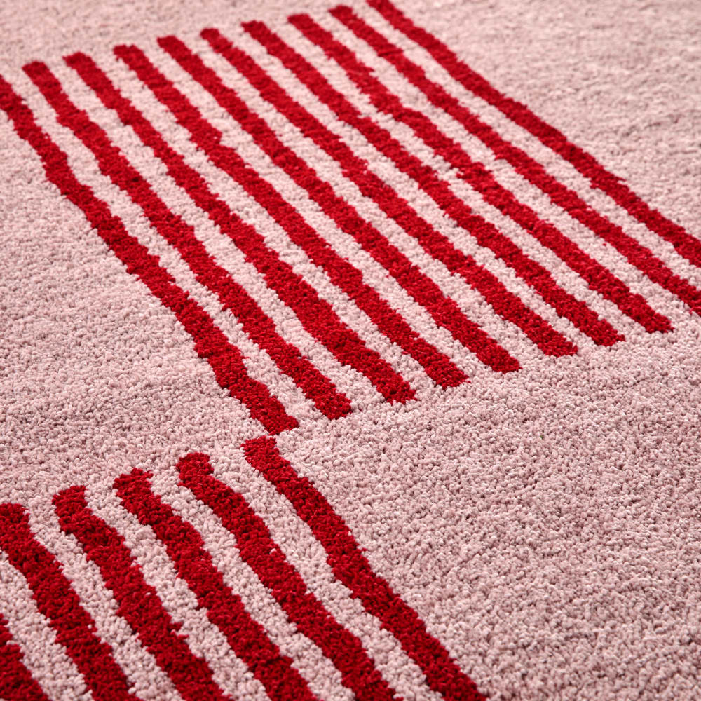 Tapis vintage style année 70 damier rayures rouge - 120x160 — vue 4