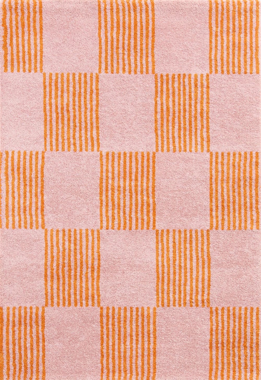 Vintage Teppich 70er Schachbrett Streifen Orange - 120x160 -