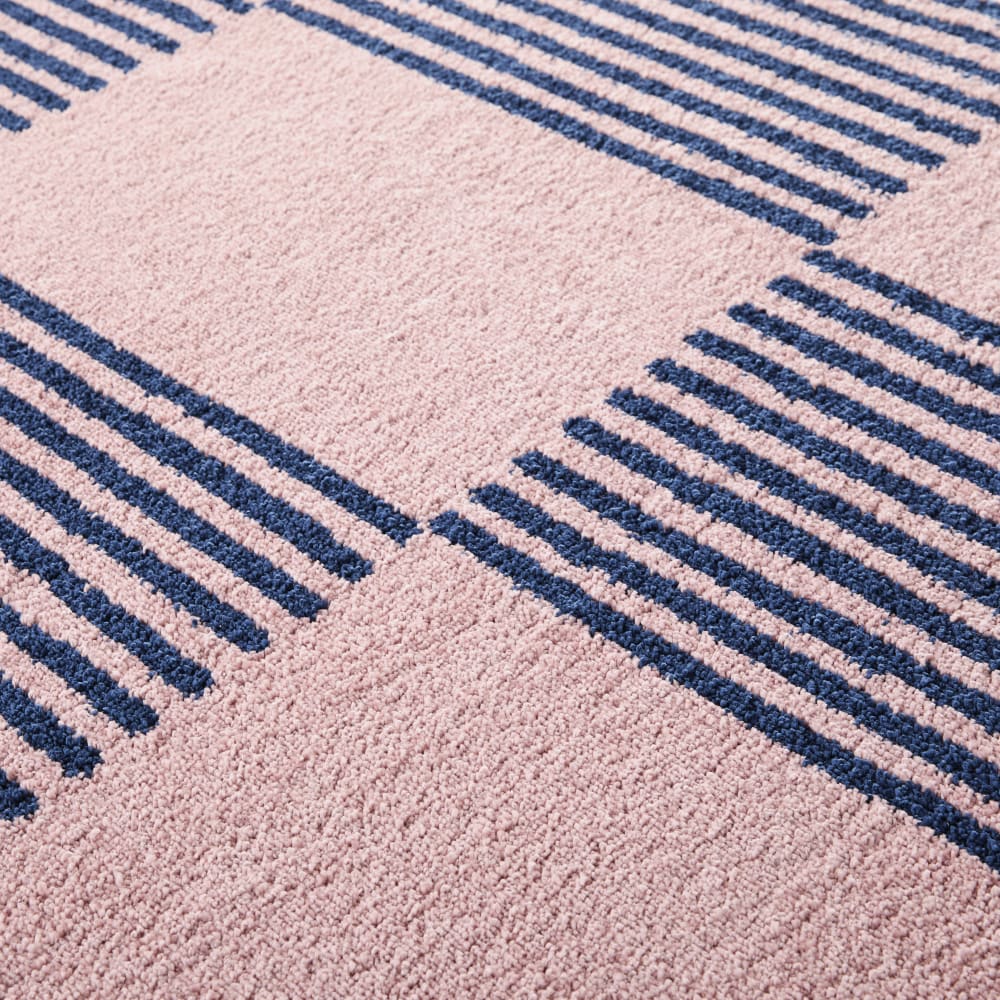 Tapis vintage style année 70 damier rayures bleu - 120x160 — vue 4