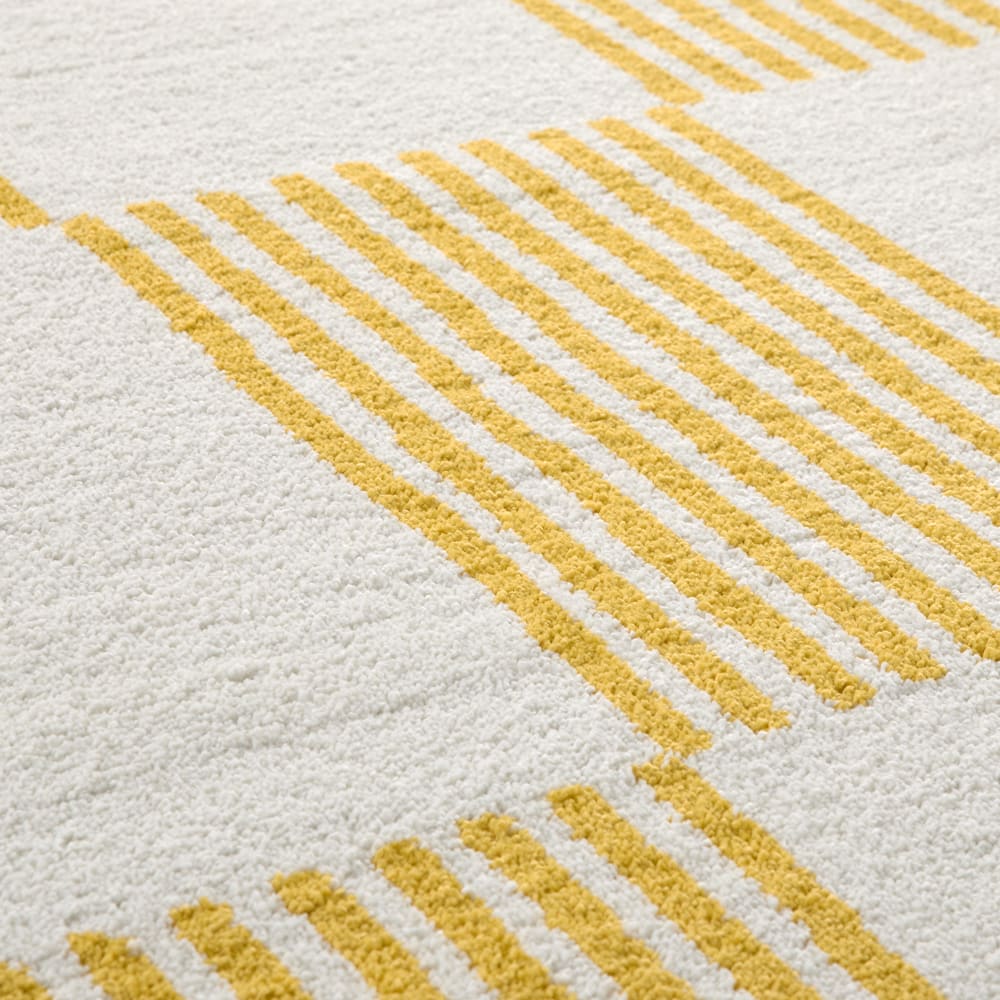 Tapis vintage style année 70 damier rayures jaune - 160x230 — vue 4