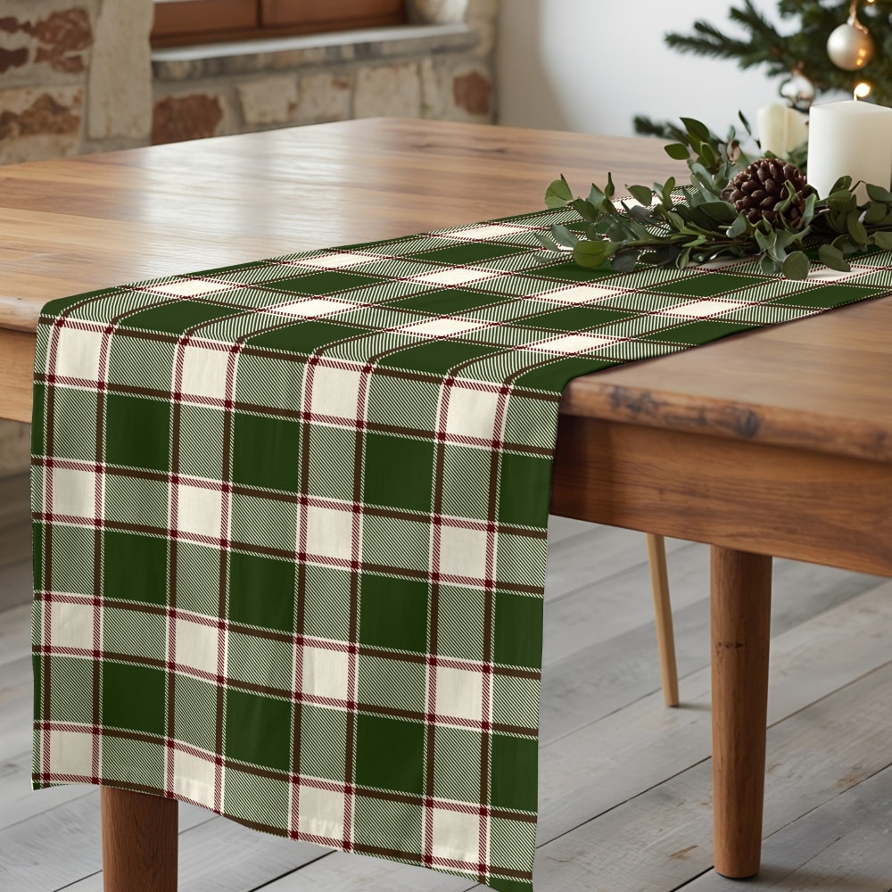 Chemin de table de Noël 100% coton vert 50x150 cm