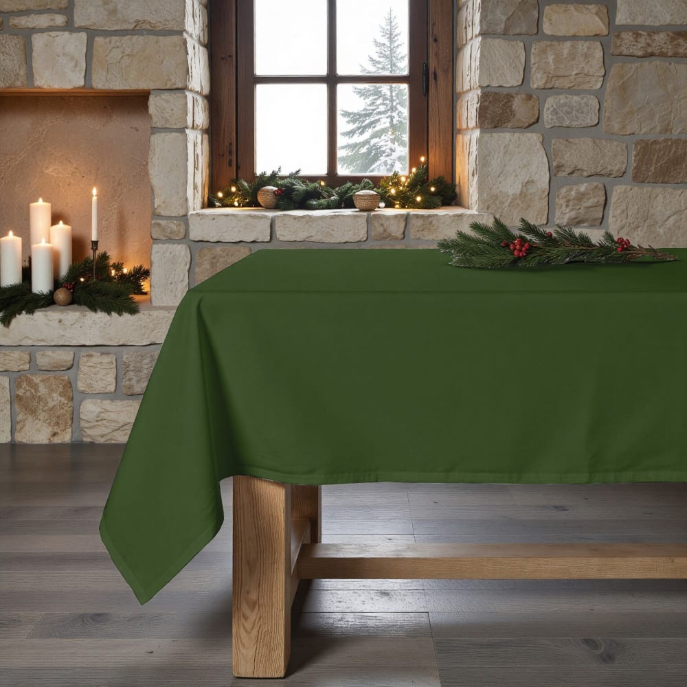 Nappe de Noël anti-taches 100% coton vert 200x155 cm