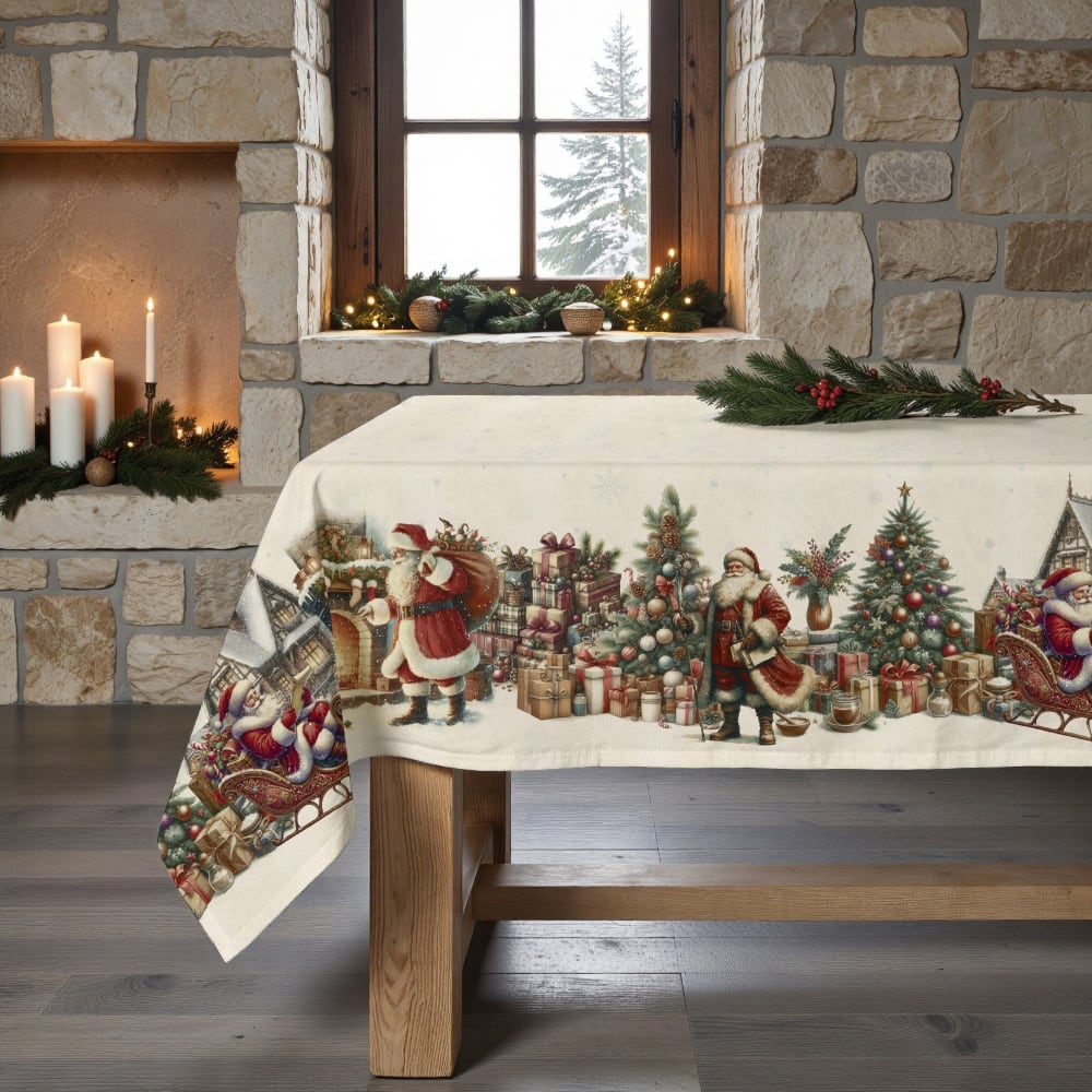 Nappe de noël anti-taches 100% coton multicolore 200x155 cm