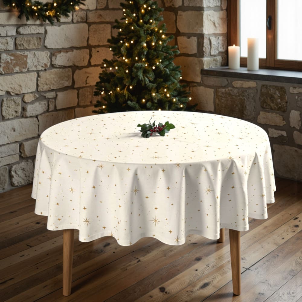 Runde Fleckenabweisende Tischdecke, 100% Baumwolle gold Ø155 cm -