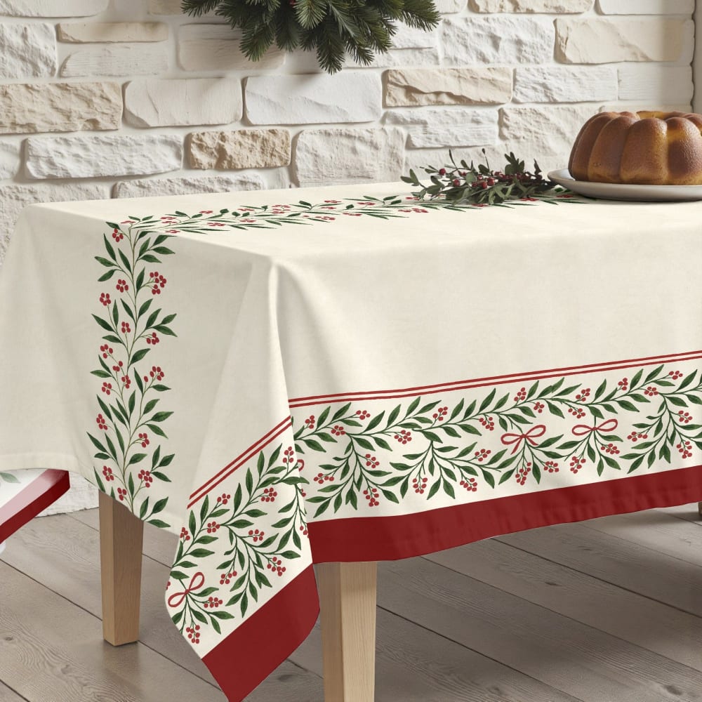 Nappe de Noël anti-taches 100% coton multicolore 155x155 cm