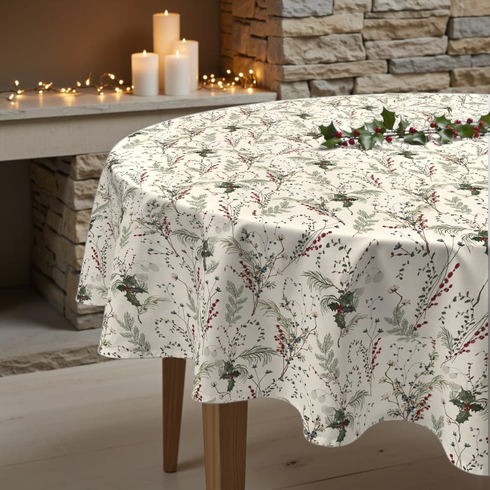 Nappe de noël ronde anti-taches 100% coton multicolore diamètre 155 cm