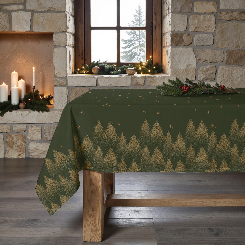 Fleckenabweisende Tischdecke, 100% Baumwolle grün 250x155 cm -